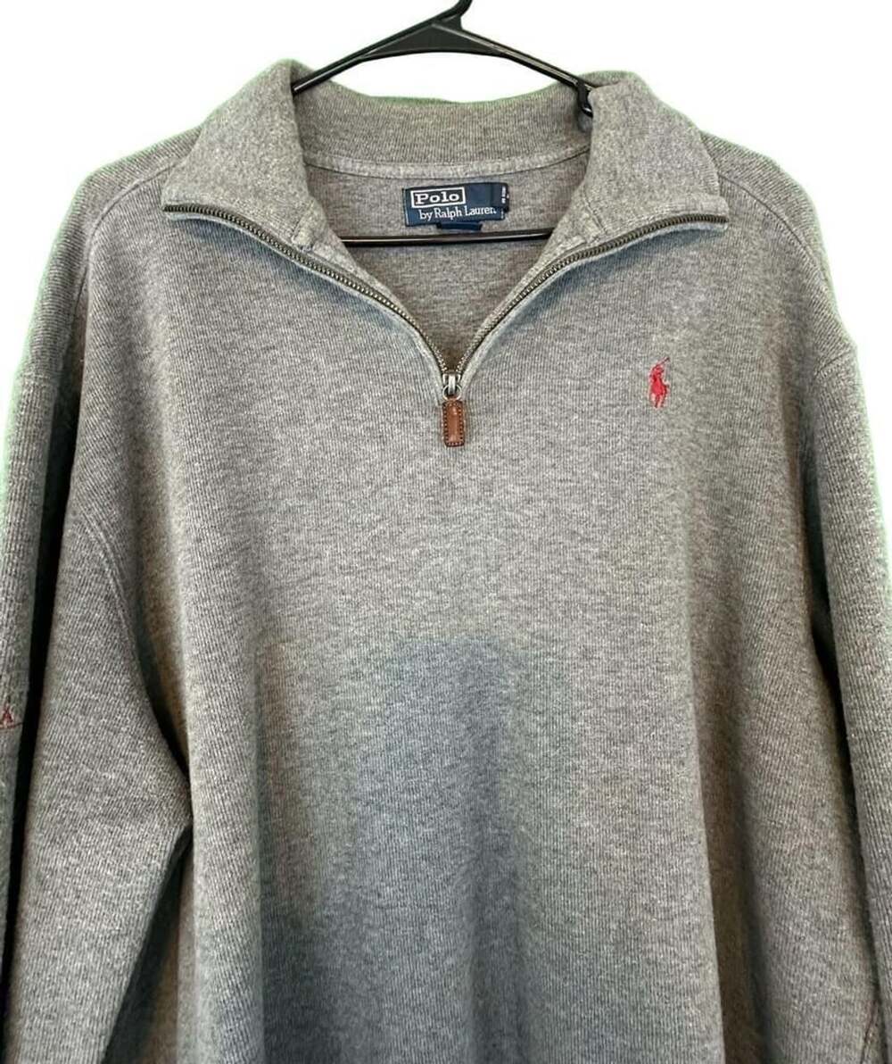 Polo Ralph Lauren Quarter Zip Sweater Grey Red Pony